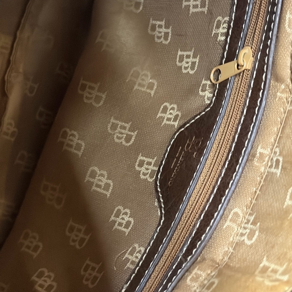 Dooney & Bourke Brown and Cream Monogram Tote with Tassel Detail - Picture 4 of 5